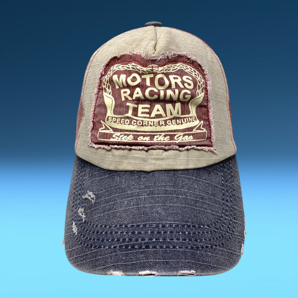 Motors Racing Team Distressed Baseball Cap Ripstop Canvas Strapback Dad Hat - Picture 1 of 5
